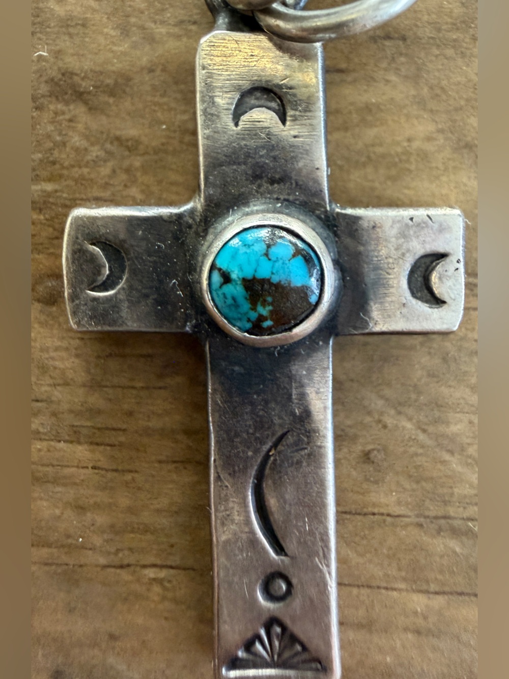 Vintage Native Navajo Handmade Sterling Silver Turquoise Cross Pendant Signed - Picture 4 of 5